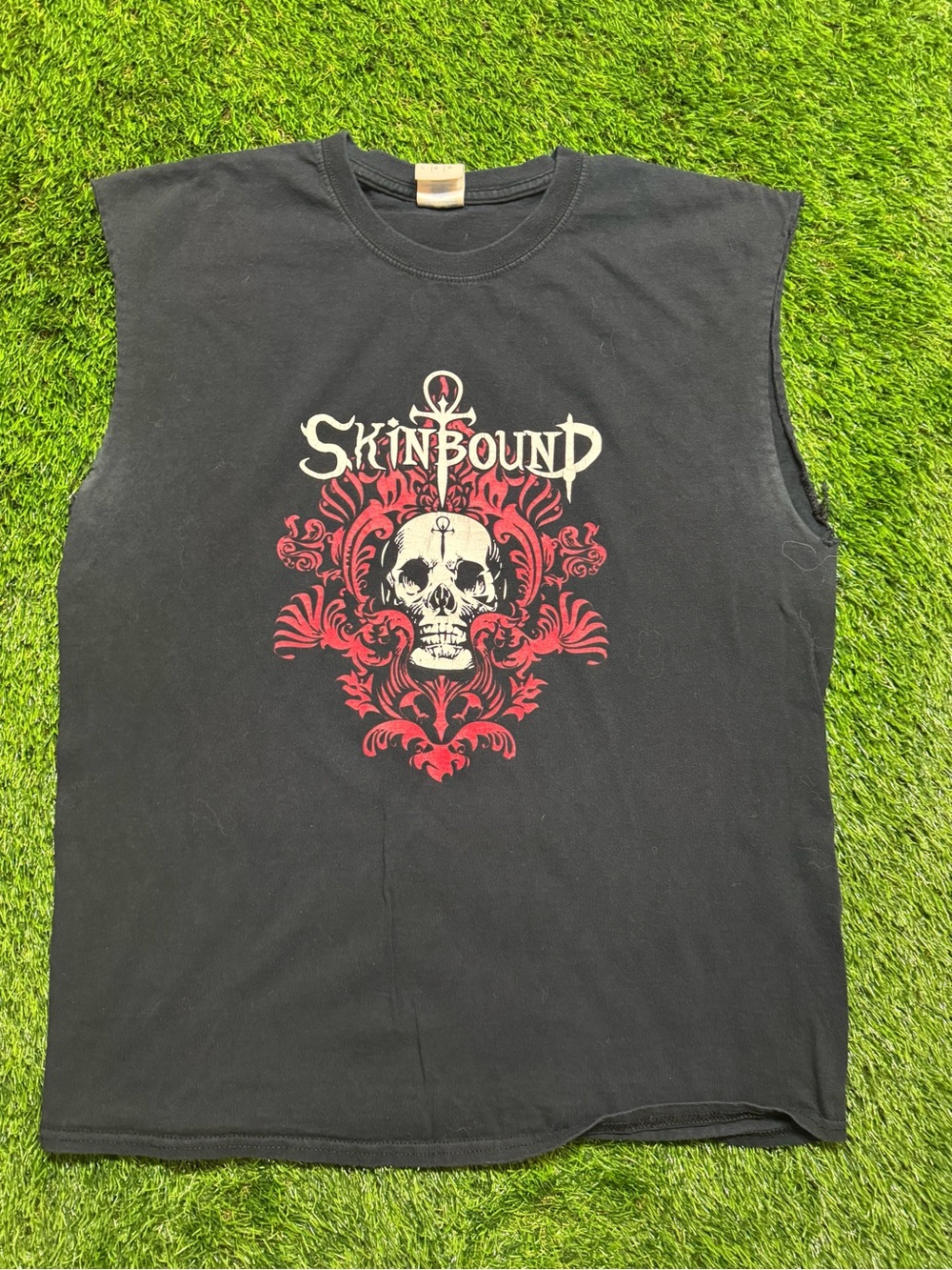 Vintage Skinbound Skull Cut Off Sleeveless T Shirt Large Distressed Biker Goth